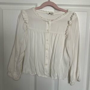 H&M Cream Button-Up Blouse with Ruffles